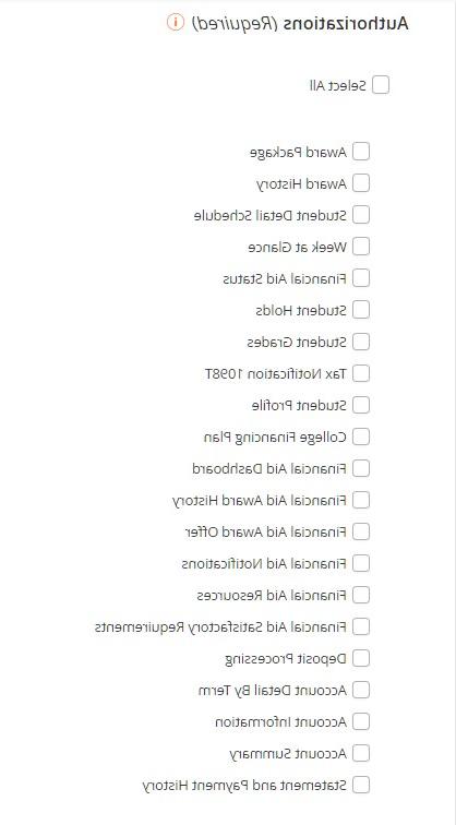 An image of the checkboxes available for students to select individual proxy authorizations